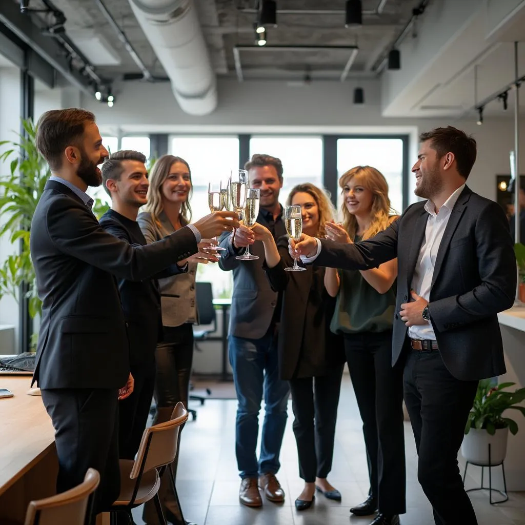 Equipo celebrando éxito de proyecto importante